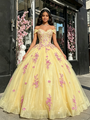 Yellow Tulle Off The Shoulder Lace Appliques Quinceanera Dress