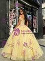 Yellow Tulle Off The Shoulder Lace Appliques Quinceanera Dress