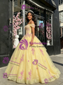 Yellow Tulle Off The Shoulder Lace Appliques Quinceanera Dress