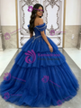 Blue Tulle Sequins Off the Shoulder Beading Quinceanera Dress