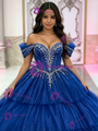 Blue Tulle Sequins Off the Shoulder Beading Quinceanera Dress