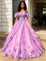 Purple Tulle Off the Shoulder Appliques Quinceanera Dress