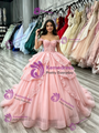 Pink Tulle Off The Shoulder Appliques Quinceanera Dress