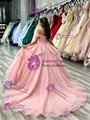 Pink Tulle Off The Shoulder Appliques Quinceanera Dress