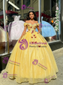 Yellow Tulle Off the Shoulder Beading Quinceanera Dress