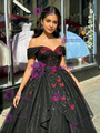 Black Sequins Off the Shoulder Quinceanera Dress