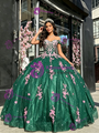 Green Sequins Off the Shoulder Appliques Quinceanera Dress