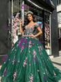 Green Sequins Off the Shoulder Appliques Quinceanera Dress