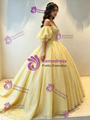 Yellow Tulle Off The Shoulder Beading Quinceanera Dress