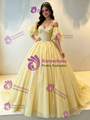 Yellow Tulle Off The Shoulder Beading Quinceanera Dress