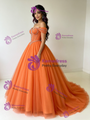 Orange Tulle Off the Shoulder Beading Quinceanera Dress