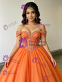 Orange Tulle Off the Shoulder Beading Quinceanera Dress
