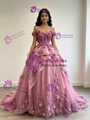 Pink Tulle Straps 3D Flower Quinceanera Dress