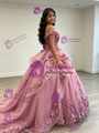 Pink Tulle Straps 3D Flower Quinceanera Dress