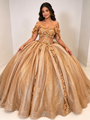 Gold Sequins Appliques Quinceanera Dress