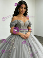 Gray Tulle Off the Shoulder Appliques Quinceanera Dress