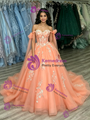 Orange Tulle Off The Shoulder Appliques Quinceanera Dress