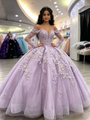 Purple Tulle Off The Shoulder Appliques Quinceanera Dress