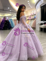 Purple Tulle Off The Shoulder Appliques Quinceanera Dress