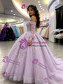 Purple Tulle Off The Shoulder Appliques Quinceanera Dress