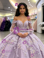 Purple Tulle Off The Shoulder Appliques Quinceanera Dress