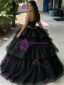 Black Tuller Off The Shoulder Beading Quinceanera Dress