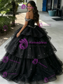 Black Tuller Off The Shoulder Beading Quinceanera Dress