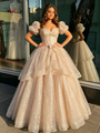 Simple Champagne Sequins Puff Sleeve Quinceanera Dress