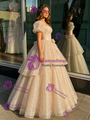 Simple Champagne Sequins Puff Sleeve Quinceanera Dress