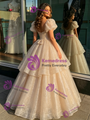 Simple Champagne Sequins Puff Sleeve Quinceanera Dress