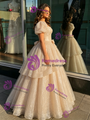Simple Champagne Sequins Puff Sleeve Quinceanera Dress
