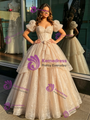 Simple Champagne Sequins Puff Sleeve Quinceanera Dress
