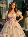 Simple Champagne Sequins Puff Sleeve Quinceanera Dress
