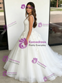 White Tulle V-neck Appliques Quinceanera Dress
