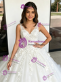White Tulle V-neck Appliques Quinceanera Dress