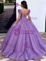 Purple Tulle Straps Lace Appliques Quinceanera Dress