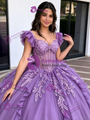 Purple Tulle Straps Lace Appliques Quinceanera Dress