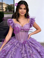 Purple Tulle Straps Lace Appliques Quinceanera Dress