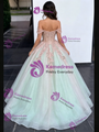 Green Tulle Off The Shoulder Appliques Quinceanera Dress