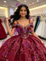 Burgundy Tulle Straps Appliques Quinceanera Dress