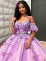 Purple Tulle Off The Shoulder 3D Flower Quinceanera Dress