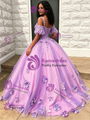 Purple Tulle Off The Shoulder 3D Flower Quinceanera Dress