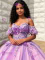 Purple Tulle Off The Shoulder 3D Flower Quinceanera Dress
