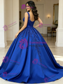 Royal Blue Satin Straps Appliques Quinceanera Dress