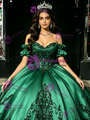 Green Satin Appliques Off the Shoulder Quinceanera Dress