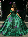 Green Satin Appliques Off the Shoulder Quinceanera Dress