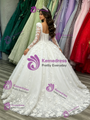 White Tulle Long Sleeve 3D Appliques Quinceanera Dress