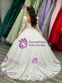 White Tulle Long Sleeve 3D Appliques Quinceanera Dress