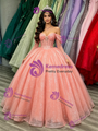 Pink Tulle Sequins Long Sleeve Quinceanera Dress