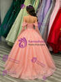 Pink Tulle Sequins Long Sleeve Quinceanera Dress